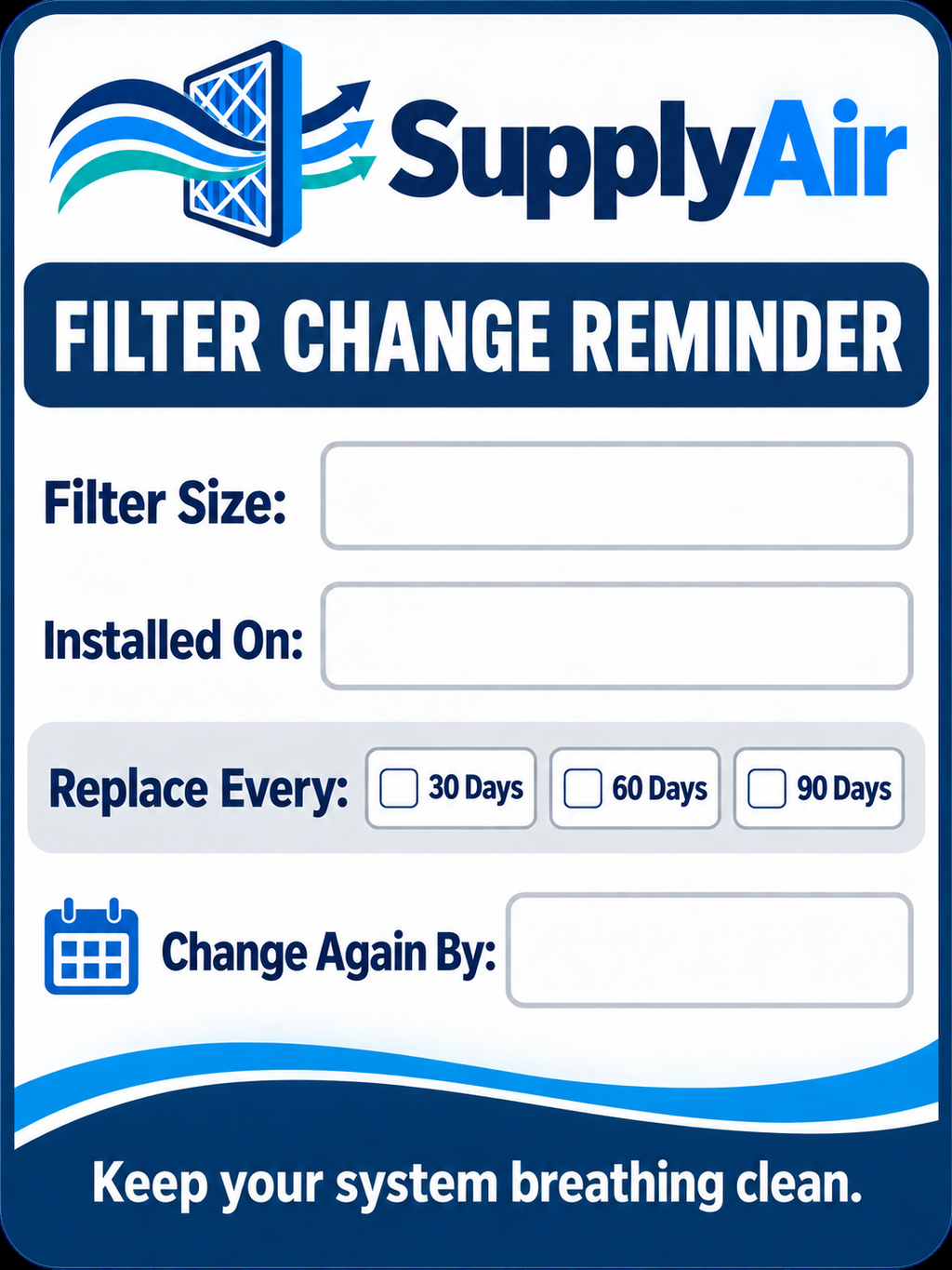 SupplyAir Reusable Filter Change Reminder Magnet